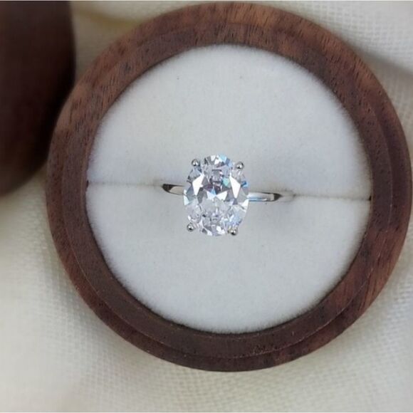 925 Silver Oval Engagement Ring - Picture 1 of 10